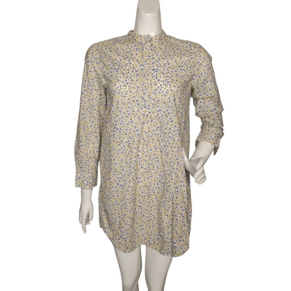 DRAPER JAMES/LANDS END Nightgown, XS, Floral, Long sleeve, Blue/Yellow Cotton